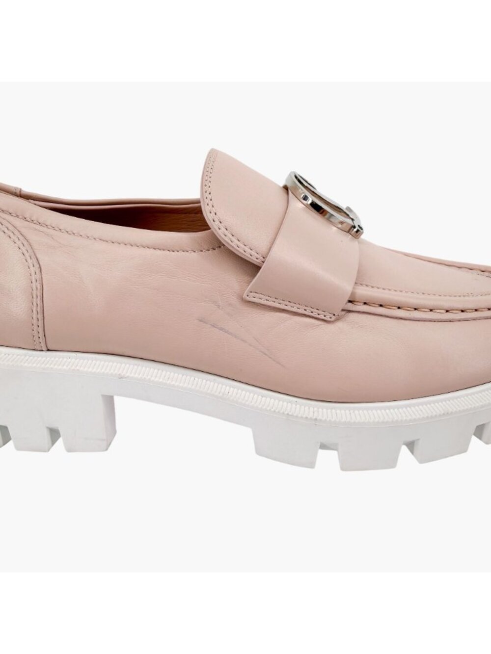 Christian Louboutin CL Moc Lug Leather Loafers Nude Beige Size 37 US 7 Women's - Picture 9 of 15